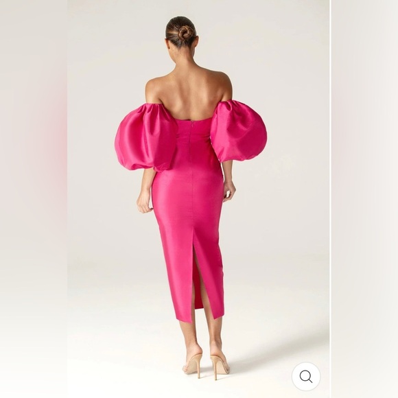 ALIEVA Hot pink puff sleeve cocktail‎ midi dress! Prom, party, showstopper! - Picture 6 of 8